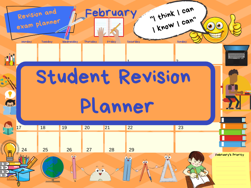 Exam study revision timetable/calendar (ideal for GCSE/A'Level