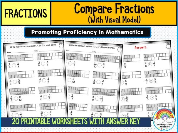 Compare Fractions (with Visual Model) Worksheets | Printable Fractions Practice