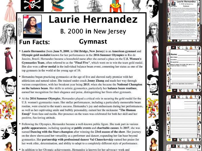 Laurie Hernandez PACKET & ACTIVITIES, Important Historical Figures Series