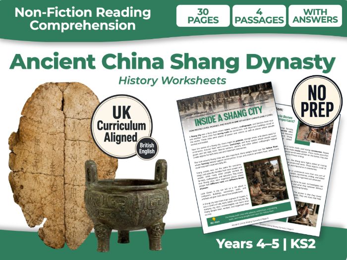 Ancient China Shang Dynasty KS2 Reading Comprehension | History Worksheets | Years 4–5