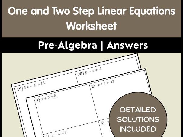 One and Two Step Linear Equations Worksheet | Pre-Algebra | Answers