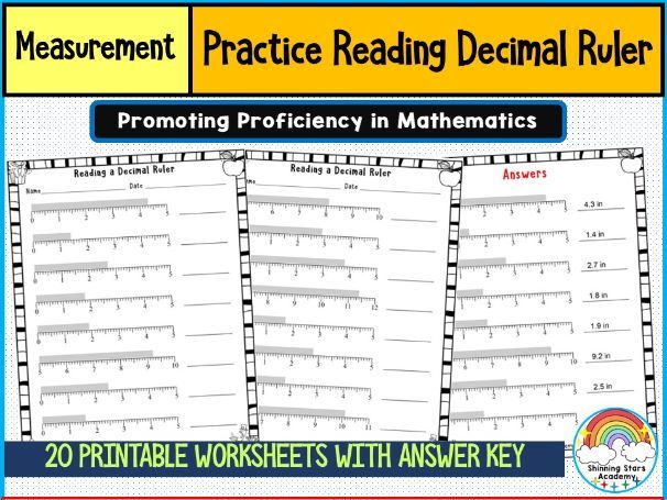 Reading a Decimal Ruler Worksheets | Metric and Imperial Measurement Practice