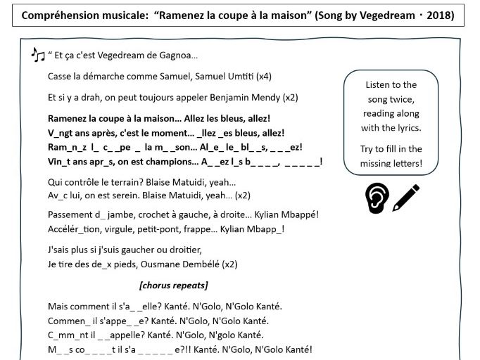 French World Cup song worksheet