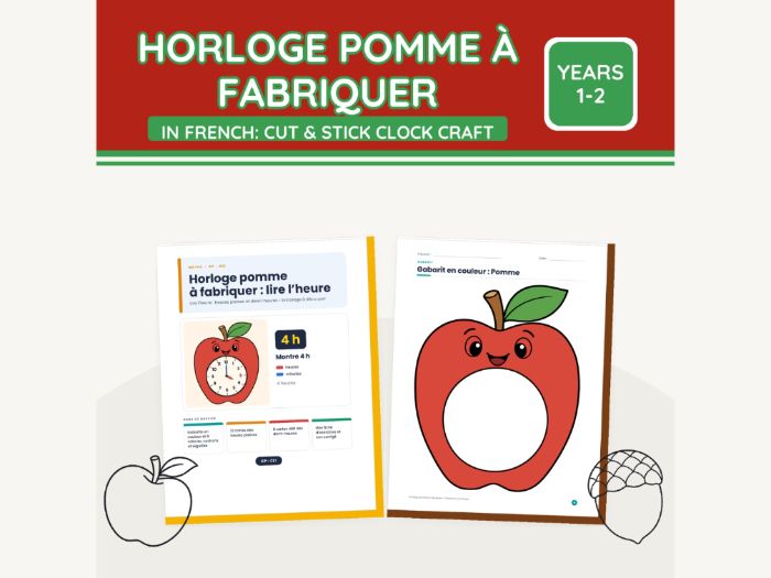 French Apple Clock Craft: Lire l'heure