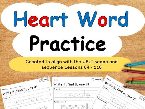 Heart Word Practice Worksheets | UFLI-Aligned Sight Words | Lessons 69-110