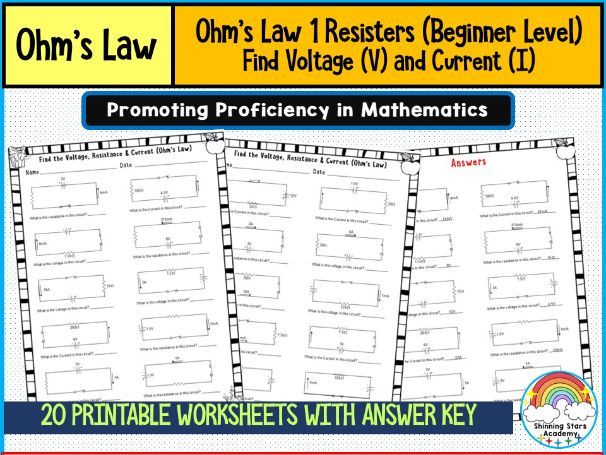 Ohm’s Law – One Resistor (Find Voltage (V) and Current (I)) Worksheets | Introductory Circuit Practi