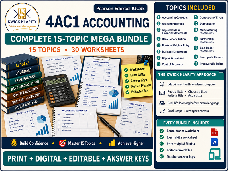 Edexcel International GCSE Accounting 4AC1 Complete Bundle | 15 Topics