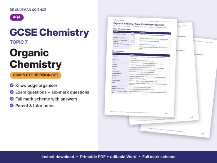 AQA GCSE Chemistry C7 Organic Chemistry Revision + Exam Questions