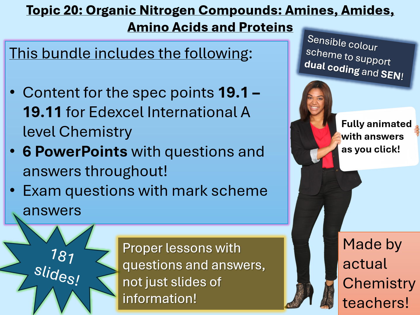 Edexcel International A level Chemistry - lessons with questions and answers | Topic 19 | Organic Nitrogen Compounds: Amines, Amides, Amino Acids and Proteins