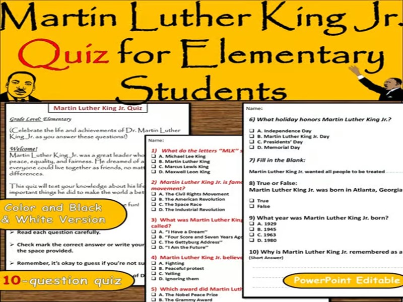 Martin Luther King Jr Quiz – Elementary MLK Day Activity with Answer Key