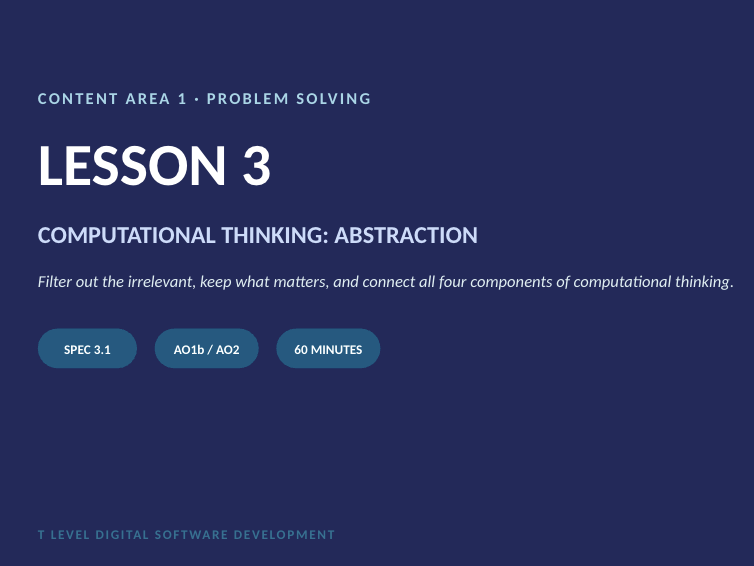 T Level DSD: Computational Thinking & Abstraction – Full Lesson (Lesson 3)