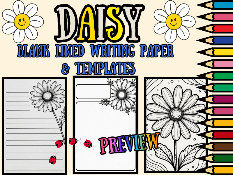 Daisy Themed Lined Writing Paper & Flower Coloring Pages | NO PREP Printables
