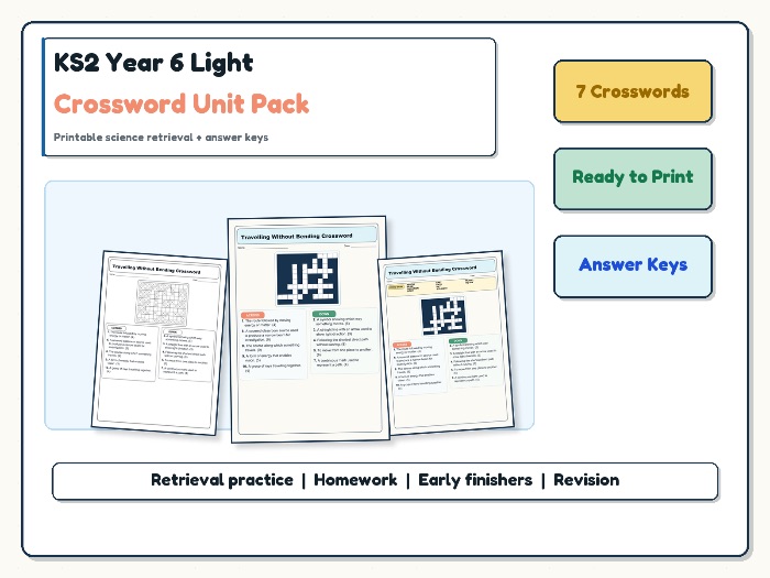 KS2 Year 6 Light Crossword Unit Pack | Vocabulary + Answers