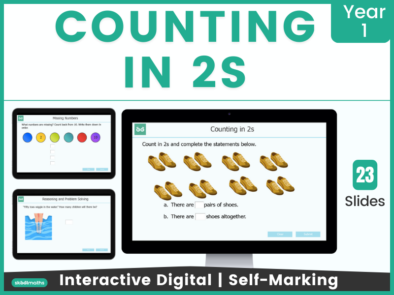 Counting in 2s - Year 1 Interactive Digital Maths Lesson with Self-Marking Activities