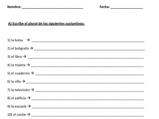 Spanish Nouns Singular and Plural Number Woksheets