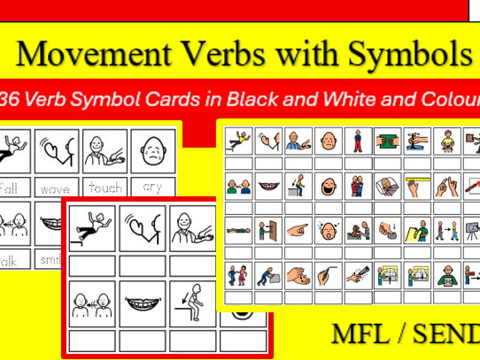 36 Movement Verb Cards with Symbols