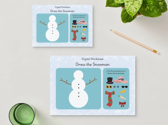 Dress the Snowman – Digital Winter Activity Worksheet (EYFS / KS1)