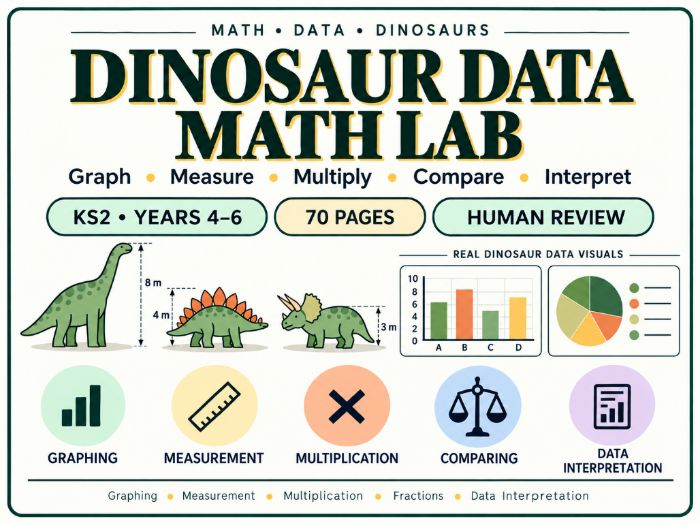 Dinosaur Data Maths Lab | KS2 Graphs and Measurement Worksheets | Years 4–6 | 70 Pages