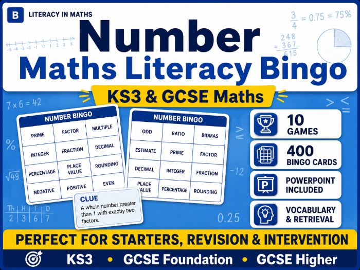 Number Maths Literacy Bingo | KS3 & GCSE Vocabulary Retrieval | 10 Games
