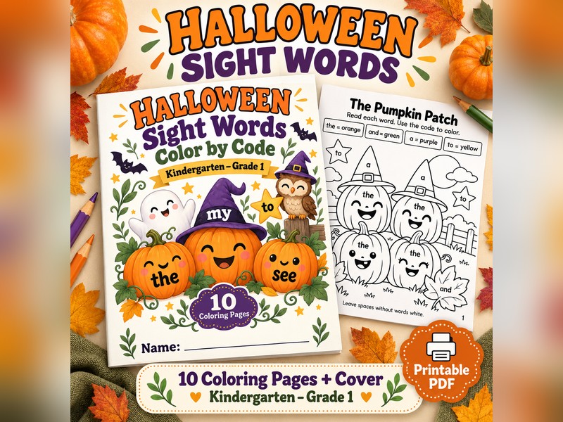 Halloween Sight Words Colour by Code K-1