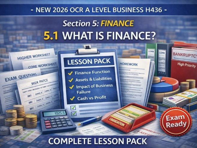 NEW 2026 OCR A Level Business H436 – 5.1 What is Finance? COMPLETE Lesson Pack