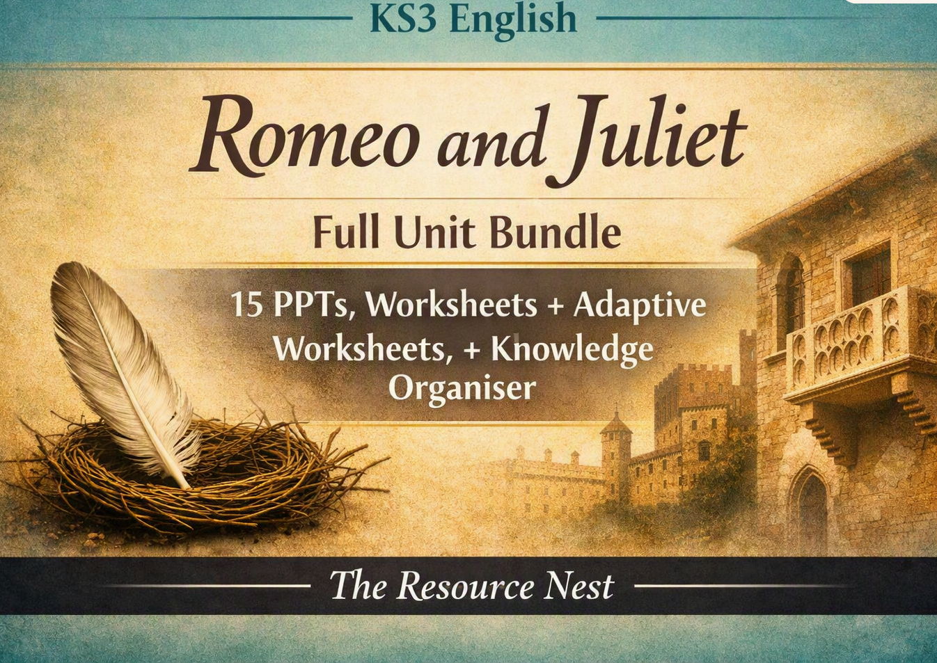 KS3 Romeo & Juliet – Complete 15‑Lesson Full Unit (Worksheets, Adaptive Tasks + KO)