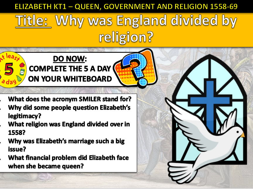 History GCSE Elizabeth Edexcel KT1 L4 Religious Divisions (Fully Resourced).