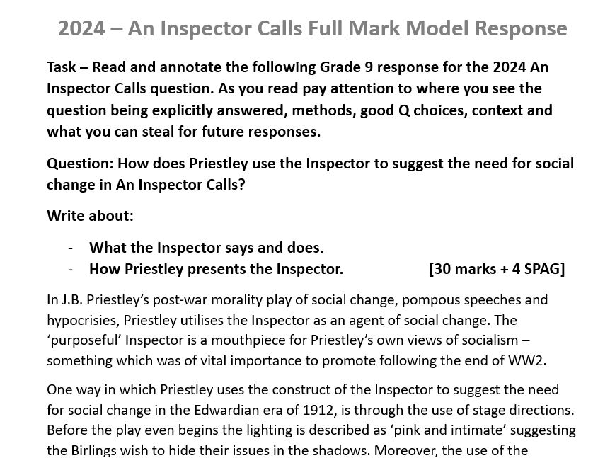 Grade 9 An Inspector Calls FULL ESSAY