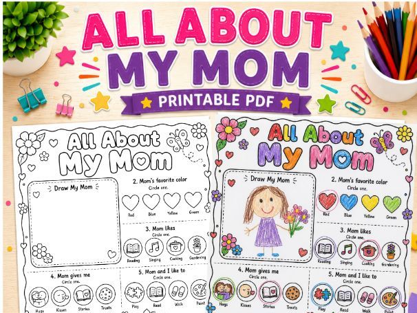 All About My Mom Printable | Mother's Day Activities | Writing, Craft & Keepsake | Preschool, Kinde