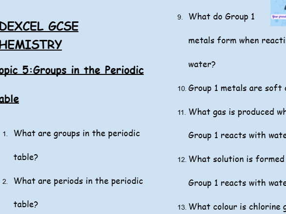 GCSE Edexcel Chemistry – Groups in the Periodic Table Worksheet (30 Questions + Answers)
