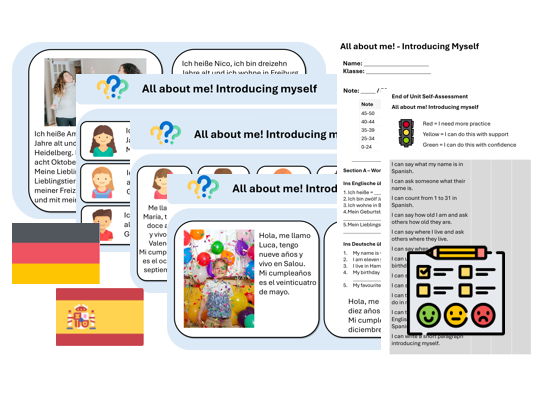 All About Me! Introducing myself (German & Spanish) -Teaching & Assessment Package
