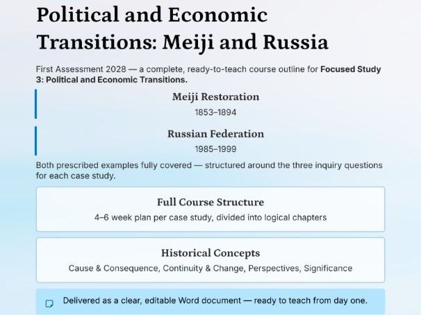 IB DP History Paper 1: Political and Economic Transitions - Meiji and Russia OUTLINE