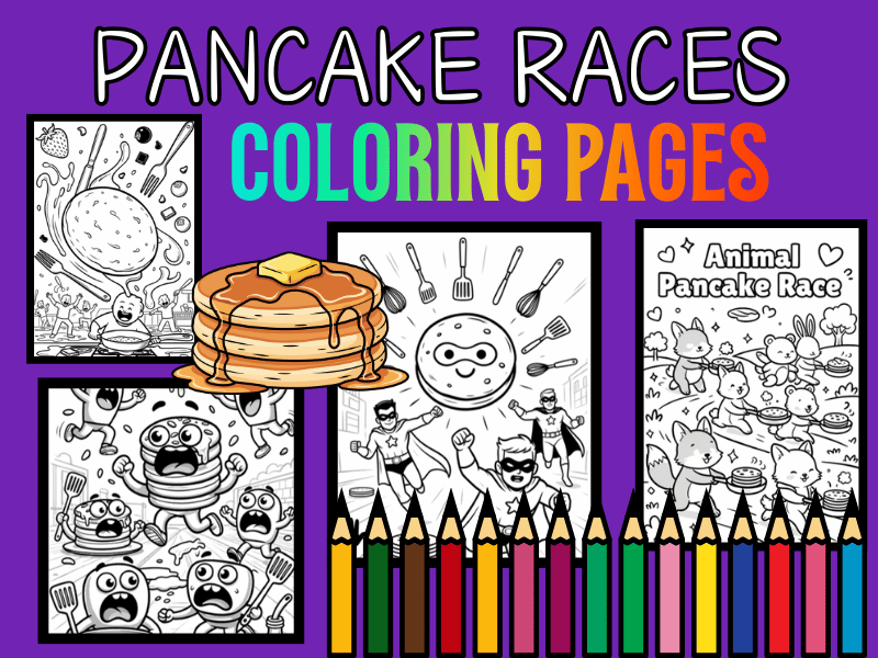 Pancake Day Races Coloring Pages for Kids | Shrove Tuesday & NO PREP Activity