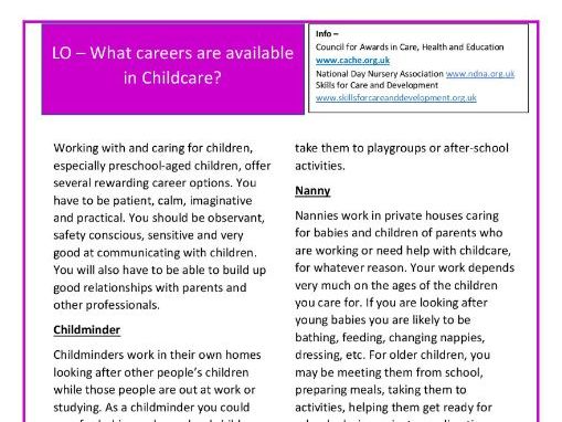What careers are available in Childcare?
