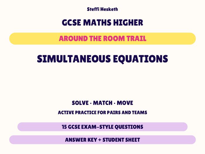 GCSE Higher Maths Simultaneous Equations | Around the Room Trail