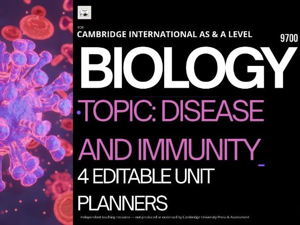CAIE AS & A Level Biology 9700: AS Topics 10-11 - Disease and Immunity, 4 Editable Unit Planners