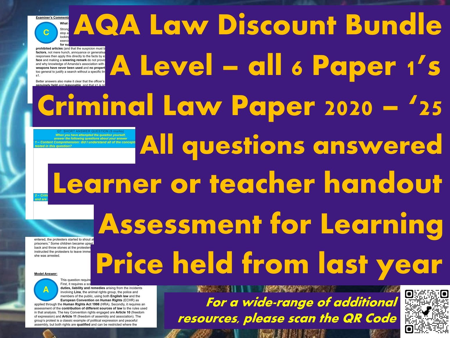 AQA: A Level LAW - MODEL ANSWERS (FULL PAPER 1's (CRIMINAL LAW) from 2020 - 2025) - DISCOUNT BUNDLE