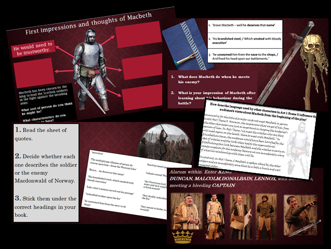 Macbeth (Act 1 Scene 2) whole lesson and work sheets KS4