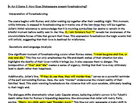High Level Essay - Foreshadowing in Romeo and Juliet