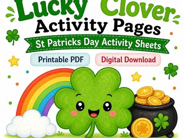 Lucky Clover Activity Pages | St Patricks Day Activity Sheets | Printable PDF | Digital Download