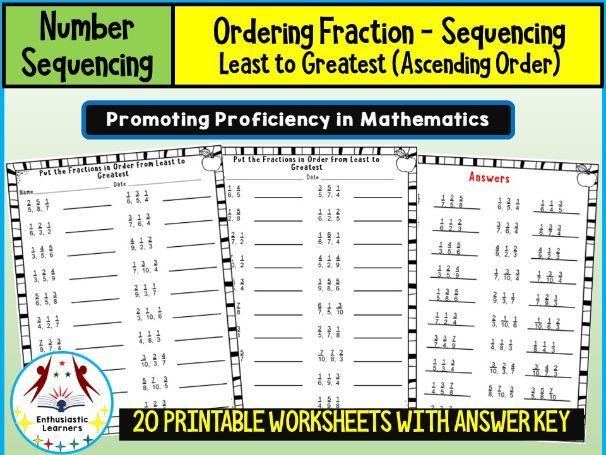 Ordering Fractions – Least to Greatest (Ascending Order) Worksheet Practice Activities