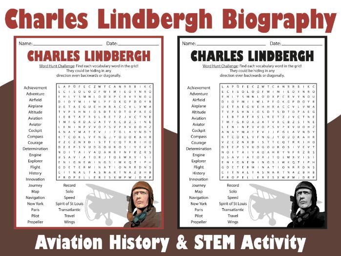 Charles Lindbergh Biography Word Search Puzzle |Aviation History & STEM Activity