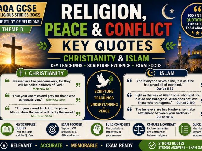 GCSE Religious Studies – Religion, Peace & Conflict Key Quotes (Christianity & Islam) | AQA 8062 The