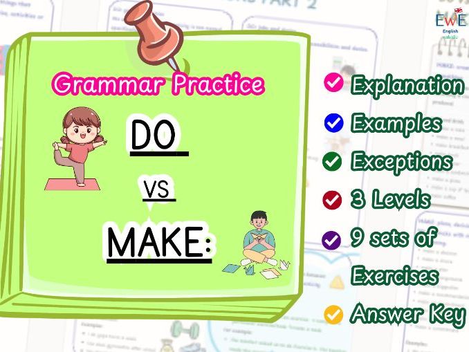 DO vs MAKE – English Grammar & Collocations Explanation + Worksheets | 3 Levels