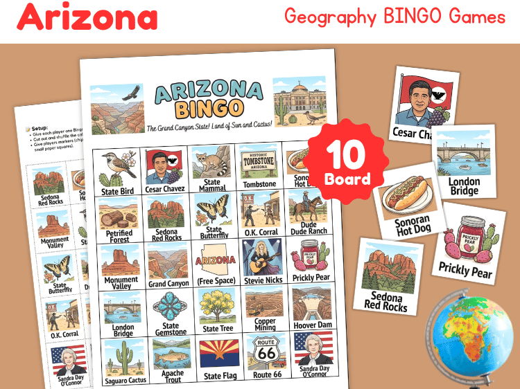 Arizona Geography Bingo | U.S. State Study Printable Game