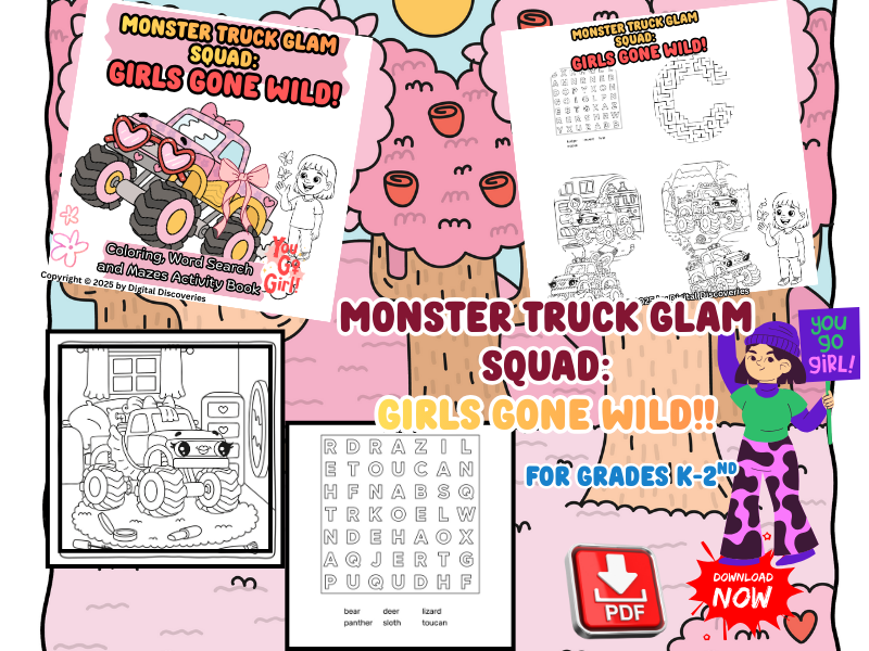Monster Truck Glam Squad–Girls Gone Wild! A Fun Coloring, Word Search & Maze Activity Book