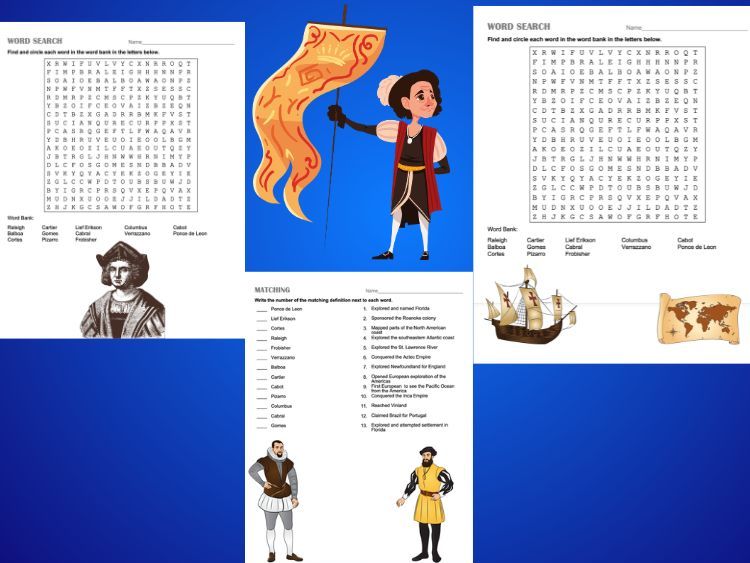 Early American Exploration Bundle Crossword, Word Search & Code