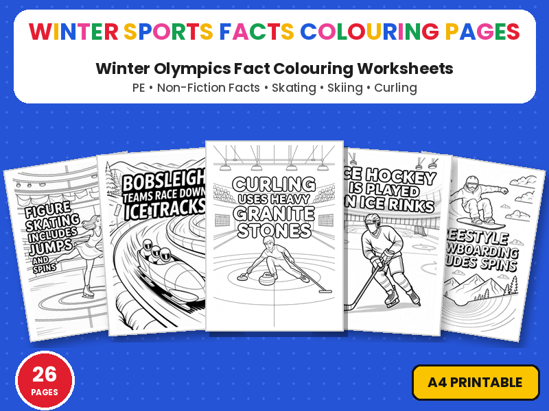 Winter Sports Facts Colouring Pages | Printable Colouring Page Worksheets | Winter Olympics PE KS2
