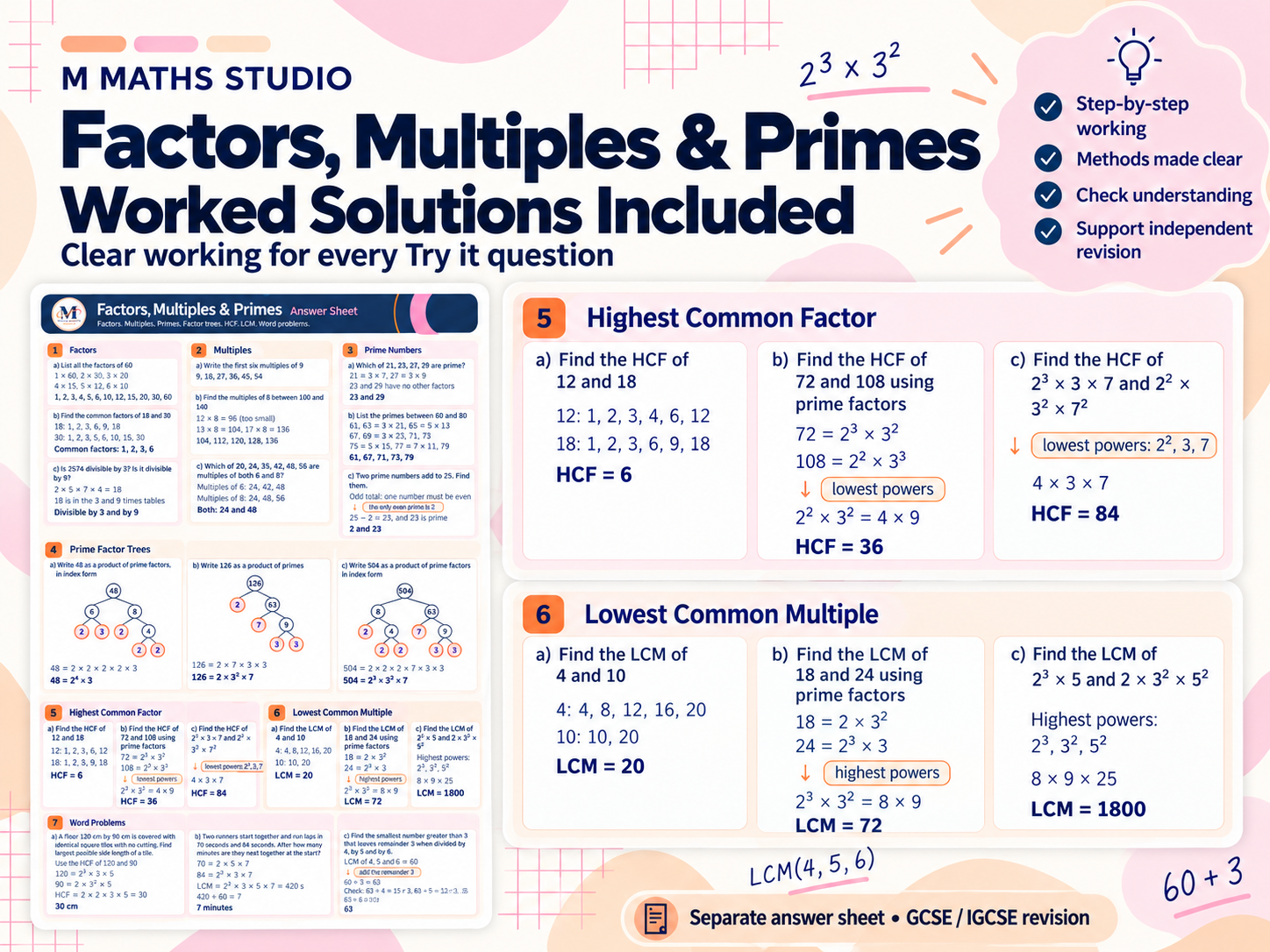 Revidsion Factors, Multiples & Primes | A3 Revision Mat | Teaching Resources