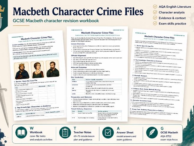 A fun GCSE Macbeth character workbook using wanted-posters